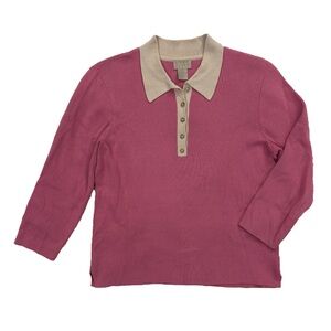Vintage Sigrid Olson Sport knit collared henley sweater top pink cream size M